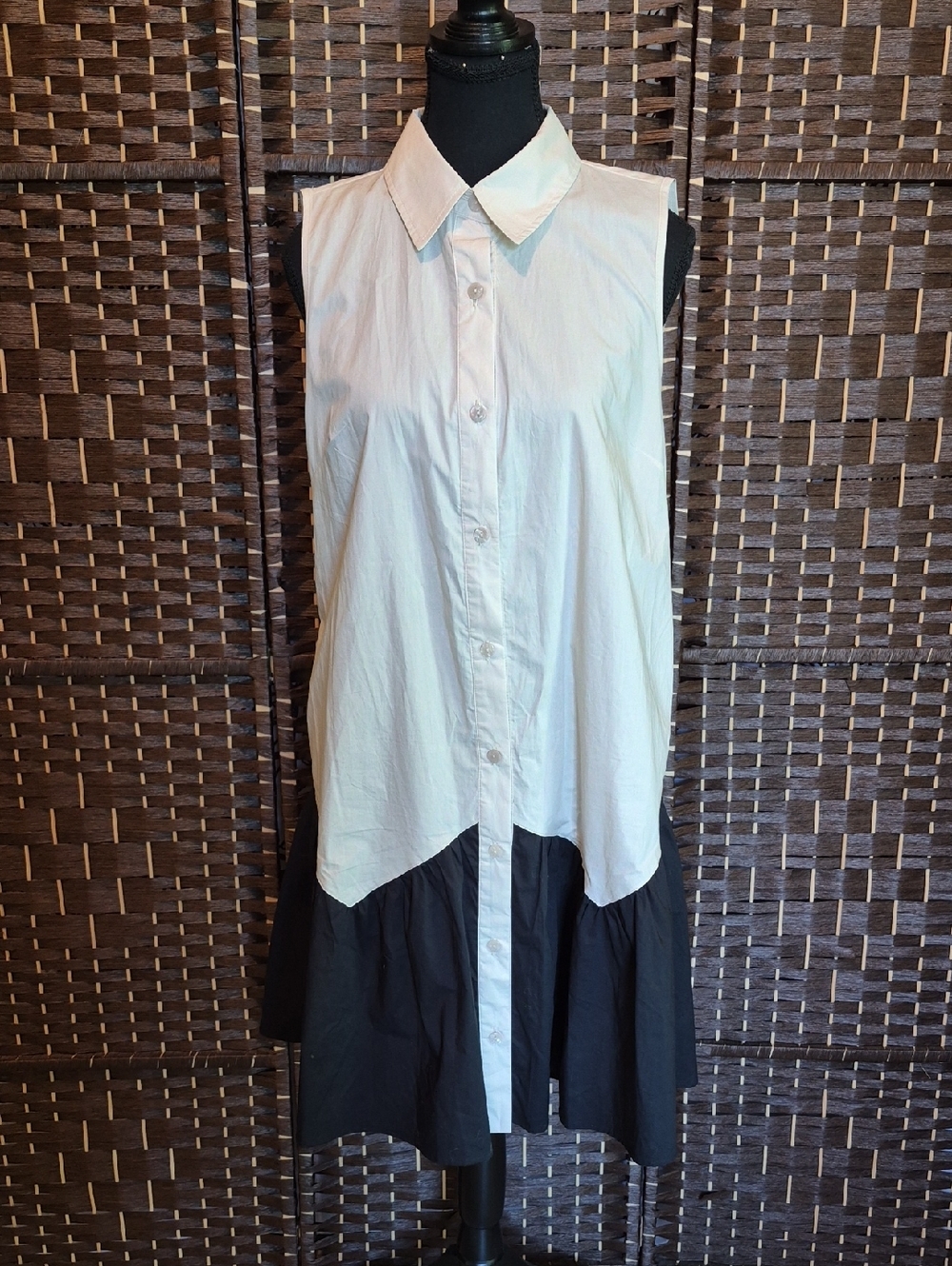 Joie Sleeveless Two-Tone Button-Front Dress - White and Black